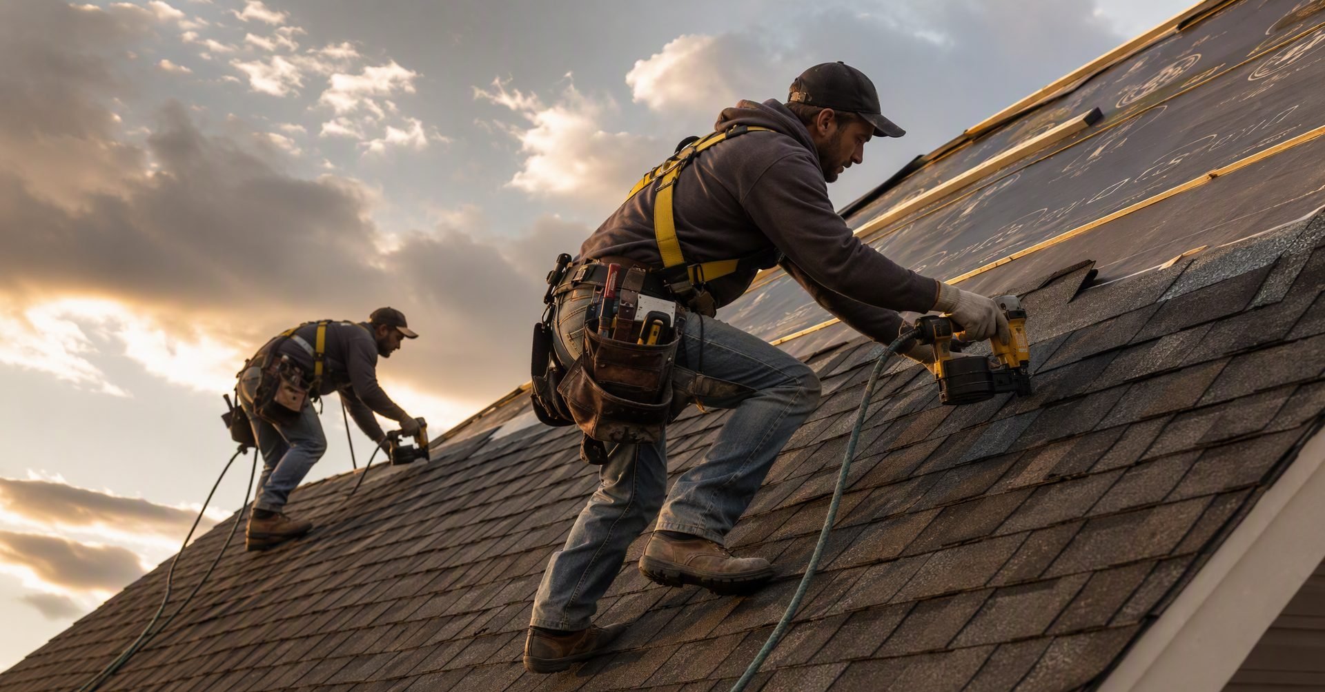 Roofing in progress — Dovinos Construction crew